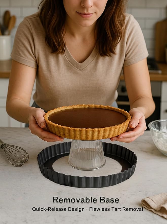 Yamteck 9 Inch Quiche Tart Pans with Pie Cake Server. Removable Bottom, Non-Stick Coating, Rugged Carbon Steel for Tart Quiche Baking. Gift for Women Wife Christmas Thanksgiving Party Festival Family