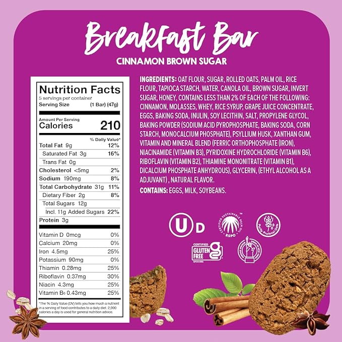 Goodie Girl Soft Breakfast Bar, Cinnamon Brown Sugar | Baked, Chewy, Gluten Free (3 Pack)