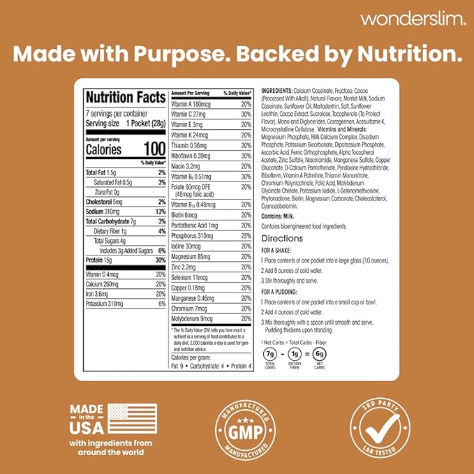WonderSlim Meal Replacement Shake, Chocolate Salted Caramel, 15g Protein, 24 Vitamins & Minerals, Gluten Free, Low Carb (7ct)