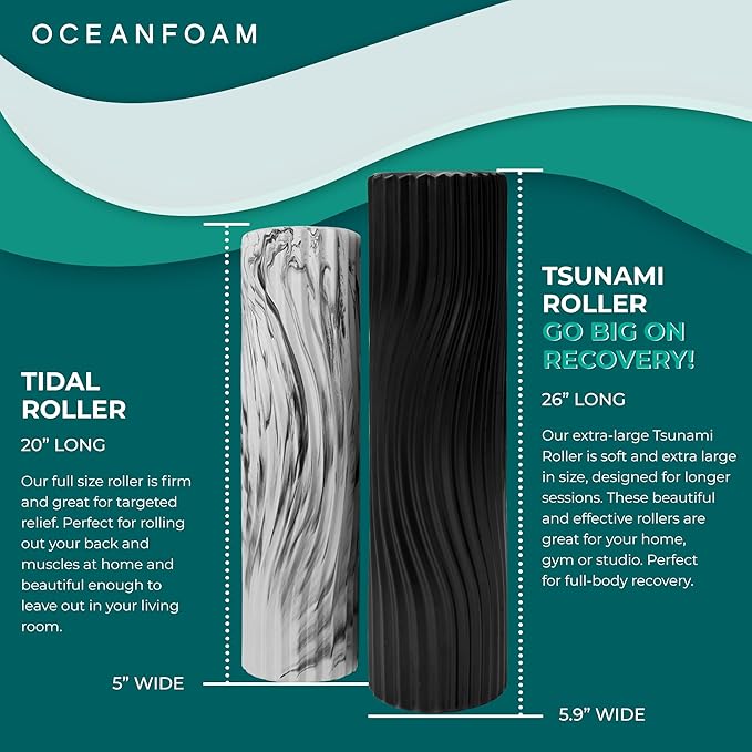 Oceanfoam Tsunami Roller (Black) - Extra-Large, 26" x 5.9" - Soft, Textured Foam Roller for Physical Therapy, Back Pain, Exercise & Stretching - Wave Textured - Yoga, Athletics, & Wellness