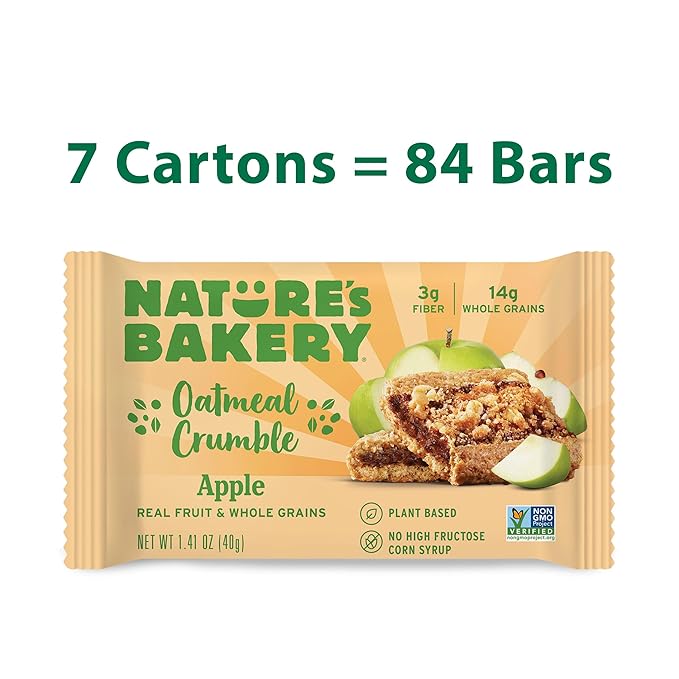 Nature's Bakery Nature’s Bakery Oatmeal Crumble Bars, Apple, Real Fruit, Vegan, Non-GMO, Breakfast bar, 7 boxes with 12 twin packs (Pack of 2)