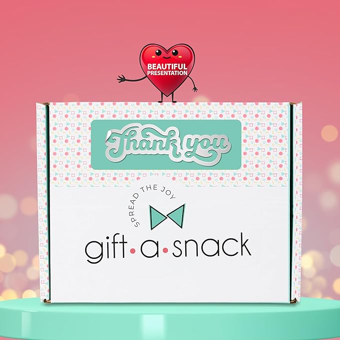 Gift A Snack - Thank You Snack Box Variety Pack Care Package + Greeting Card (45 Count) Appreciation Sweet Treats Gift Basket, Candies Chips Crackers Bars - Office Food Assortments