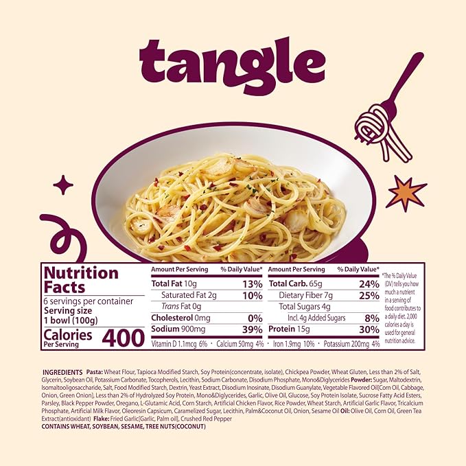Samyang Tangle Garlic Oil Pasta Bowl | Spaghetti Pasta | Mukbang | 15g of Protein | 7g of Fiber | Chick Pea based | Easy Prep | Convenient | 6 Bowls