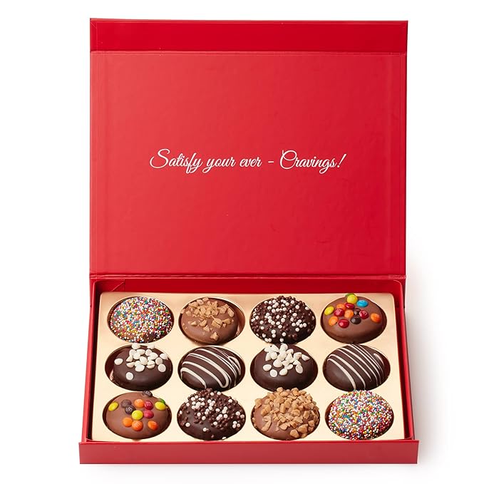 CRAVINGS BY ZOE Valentines Day and Birthday Chocolate Covered Cookies Gift Basket | 12 Count | Kosher Milk & Dark Belgian Chocolate Gourmet Food Gift Box | Birthday, Thank You, Candy Gifting Men Women Him Her Mom