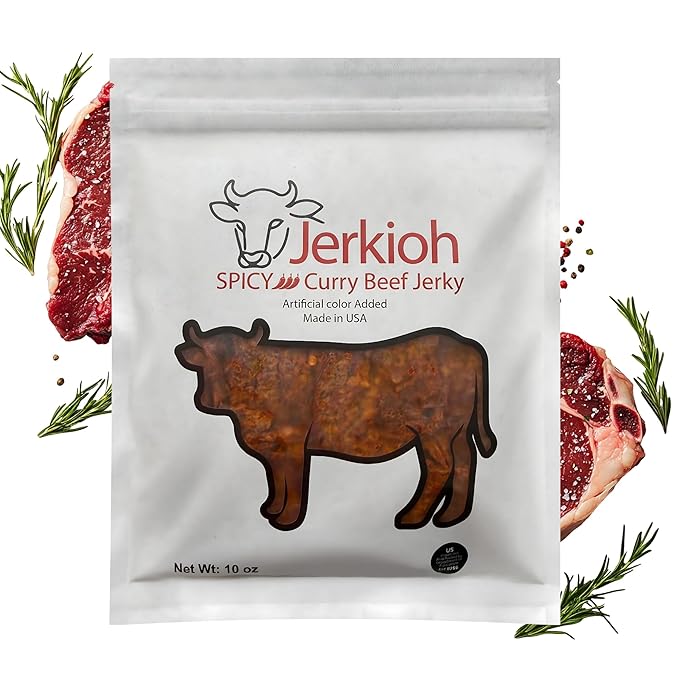 Jerkioh Spicy Curry Premium Beef Jerky – Authentic Vietnamese Street Food Flavor with Chili Heat | Gourmet Tender & Savory Strips | High-Protein, Low-Fat Snack | Portable On-the-Go Pack, 10 oz