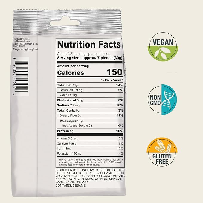 ROSTEN SeedBoost Seed Crackers (8 Pack) Garlic Chili Flavor - Vegan, Non-GMO, Gluten Free (2.5oz Each)