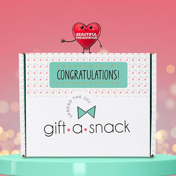 Gift A Snack - Congratulations Snack Box Variety Pack Care Package + Greeting Card (45 Count) Graduation Sweet Treats Gift Basket, Candies Chips Crackers Bars - Office Food Assortments