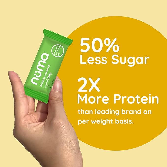 Numa Foods Nutritious Chewy & Creamy Candy Variety Pack - Low Sugar, All-Natural, Gluten Free, High Protein - 5 Bags of 10 Individually Wrapped Chews Each of Vanilla Banana Strawberry Coconut Coffee
