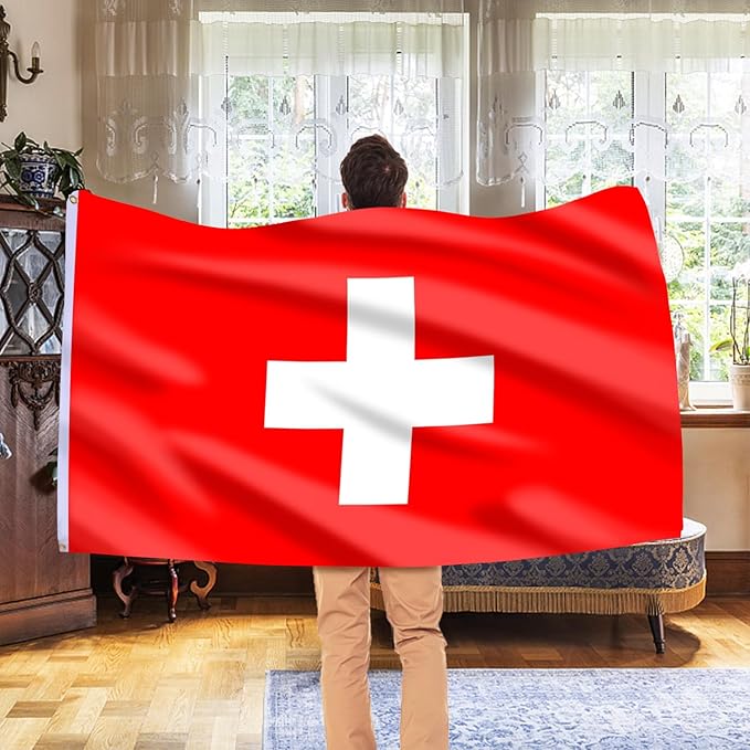 AhfuLife 2 Pcs Switzerland Flag 3x5 Ft, Large Switzerland National Flags for Outside - Double Side with Brass Eyelets for Olympic Party Decorations, Bar Garden Street Decoration Indoor Outdoor