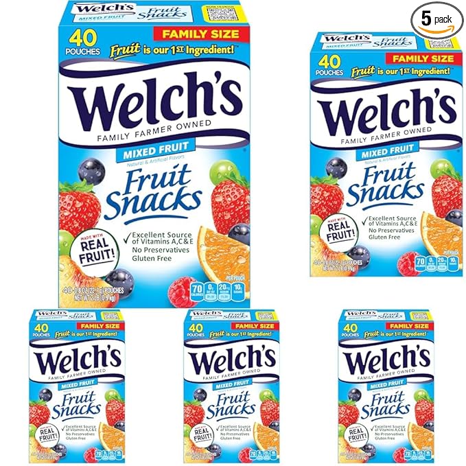 Welch's Fruit Snacks, Mixed Fruit, Perfect Halloween Candy Bulk Pack, Gluten Free, Individual Single Serve Bags, 0.8 oz (Pack of 200)