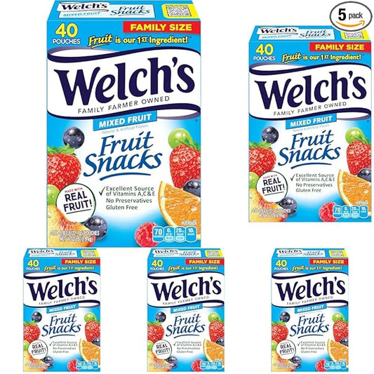 Welch's Fruit Snacks, Mixed Fruit, Perfect Halloween Candy Bulk Pack, Gluten Free, Individual Single Serve Bags, 0.8 oz (Pack of 200)