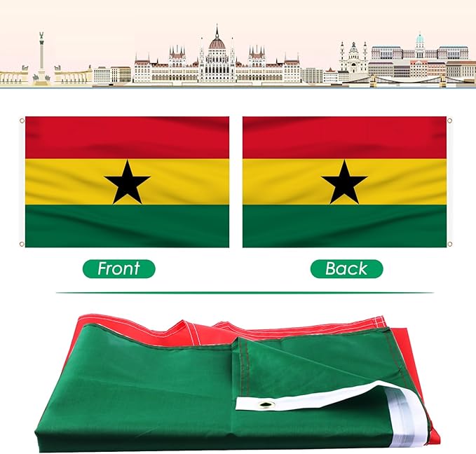 Ahfulife Ghana Flag 3x5 Ft, 1 Pc Large Ghanaian National Flags for Outdoor Indoor, Double Sided with Brass Eyelets for World Cup, Party, Garden, Bar, Street Decor