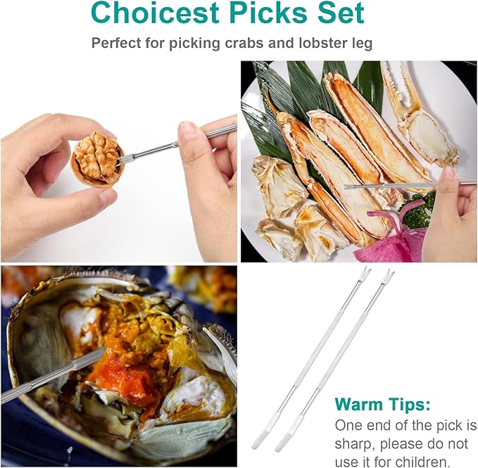 Anglekai Nut Crackers, 8Pcs Multi-Purpose Stainless Steel Seafood Pecan Cracker, Non-slip Handle Walnut Cracking Tools (Green)
