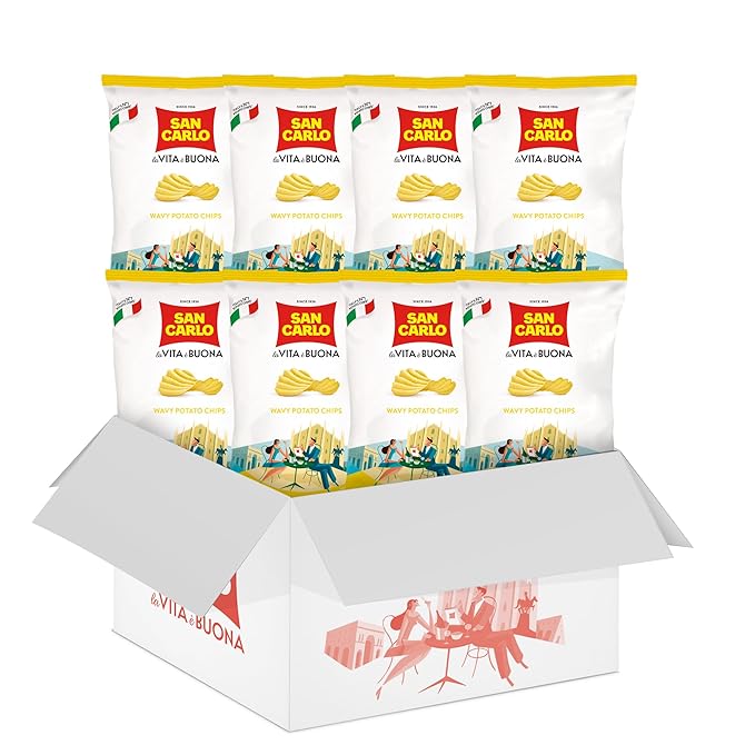 San Carlo Multi Pack 8X Wavy n°1 Italian Potato Chips - 50gr - for Snacking Bliss