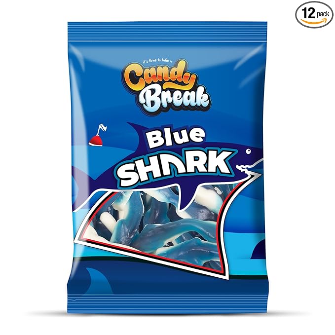 Candy Break Fruity & Sweet Blue Sharks, Fruit Flavored Chewy Candy Gummies, Bulk Gummy Candy Bag, Snacks for Kids & Grown Ups, 4 Oz Pack of 12