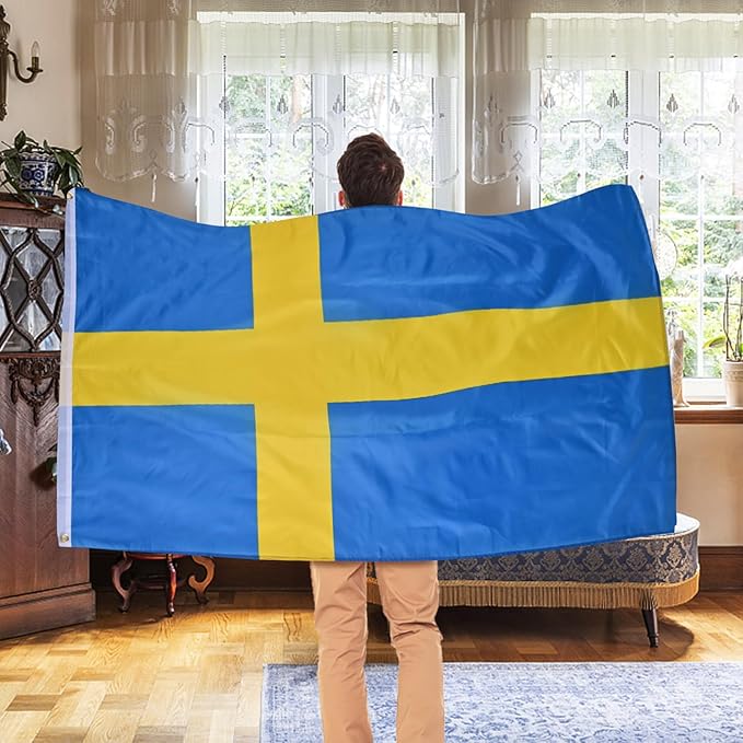 AhfuLife Swedish flag Sweden Flag 3x5 Ft, Large Swedish National Flags for Outside - Double Side with Brass Eyelets for Olympic Party Decorations, Bar Garden Street Decoration Indoor Outdoor