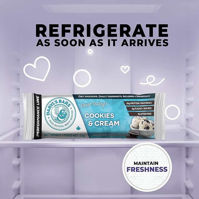 Daryl's Bars Cookies & Cream On the Go Snack On the Go Whey Protein Bars, Gluten Free, 20gr of Protein Snack, Meal Replacement, Pack of 1