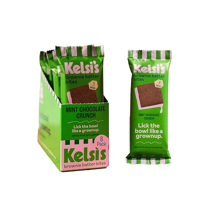 Kelsi's Mint Chocolate Crunch Brownie Batter Bites, 8 pack - Whole Ingredients, Healthy Brownie Bites, Dairy Free, Gluten Free, Soy Free Chocolate, Zero Refined Sugar, Paleo, Minimally Processed, Healthy Snack Alternative for Adults & Kids