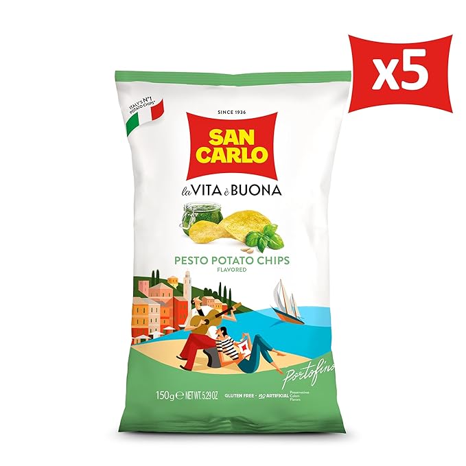 San Carlo Multi Pack 5X Pesto n°1 Italian Potato Chips - 150gr - for Snacking Bliss