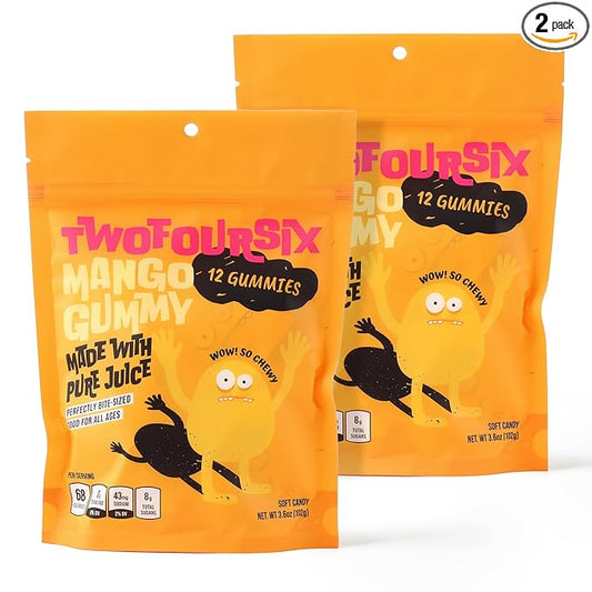 TwoFourSix Mango Gummy Candy - Soft, Chewy Mango Flavor Gummies (Pack of 2)