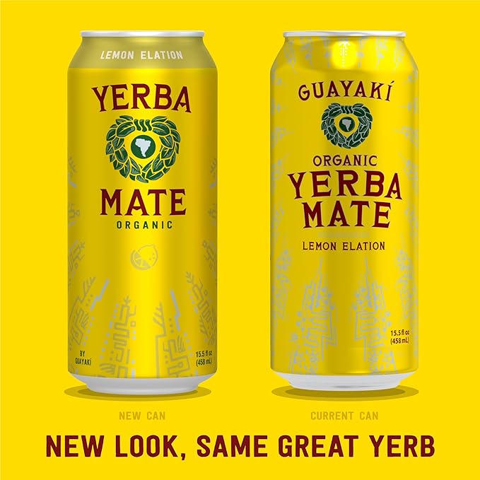 Yerba Madre Organic Yerba Mate, Energy Drink Alternative, Lemon Elation, 150mg Natural Plant Based Caffeine, Better for You Energy & Focus, No Jitters or Crash, 15.5 Oz (Pack of 12) (Packaging May Vary)