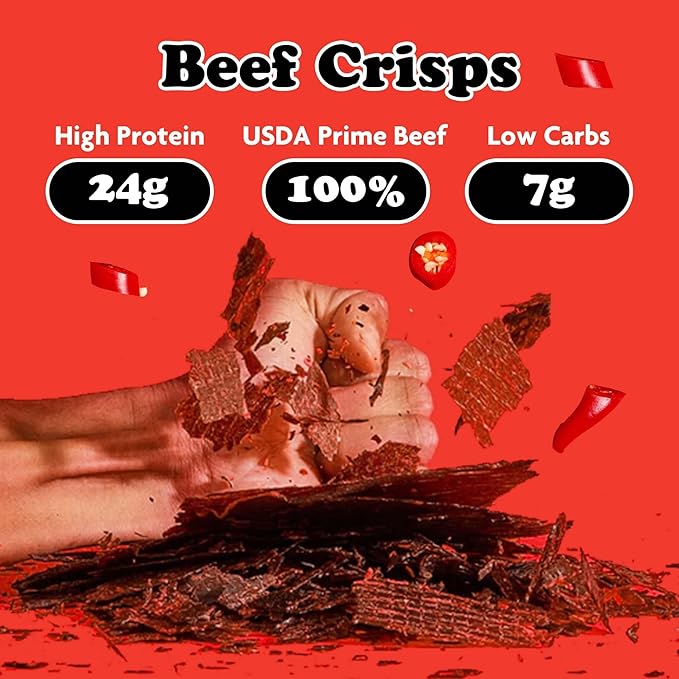 Yay's Snacks Sweet and Spicy Beef Crisps | Crispy, Crunchy, High Protein Snacks | Spicy Beef Jerky with 24G Protein Snacks Per Bag | Healthy Meat Snacks Non-GMO, USA Made - 6 Packs (1.75 Oz Each)