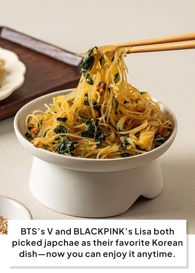 Korean Food Vegan Japchae Noodle Kit with Korean Thistle (Gondre) – Korean-Style Glass Noodles, Plant-Based Meal, 1 Serving (2.36 oz / 67g)