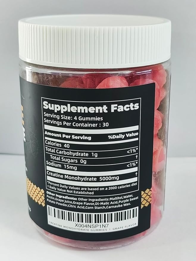 Nutravita Creatine Monohydrate Gummies for Men & Women-5g of Creatine Monohydrate per Serving - Sugar Free,Vegan, Grapes Flavor, 120 Count