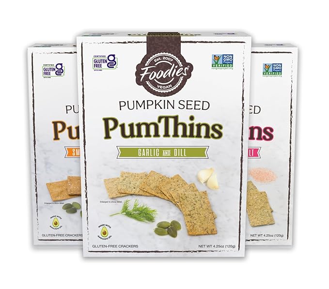 Foodies PumThins Variety Pack, Gluten Free, Made with Organic Pumpkin Seeds, No Seed Oils, Healthy, Paleo Friendly, 4.25 oz 3-Pack