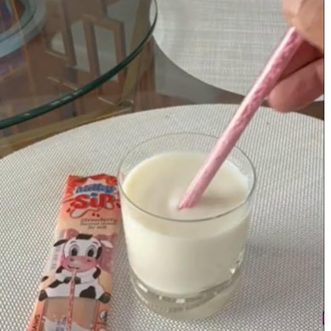 40 Pcs Milky Sip Flavored Straws For Milk - 4 Assorted Flavors: Chocolate, Strawberry, Cookies & Cream, Cotton Candy 10 Each Flavor - 8 Packs of 5 Ea. Milk Flavoring Straws for Kids, Teenagers, Adults