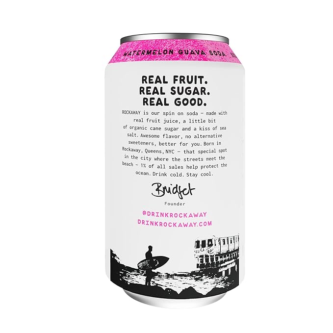 ROCKAWAY Watermelon Guava Soda Drinks - Low calorie drinks made from Real Fruit Juice, All Natural - Soda Pop Drinks Gluten Free, Vegan, GMO Free - 12oz (12 Pack)