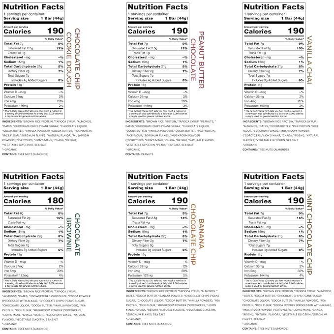 Functional Mushroom Vegan Protein Bars | Made in USA | Full Dose Lions Mane, Shitake, Reishi & Maitake Bars | Plant Protein Bars w/Adaptogens & Superfoods | 12 Bars Variety Box