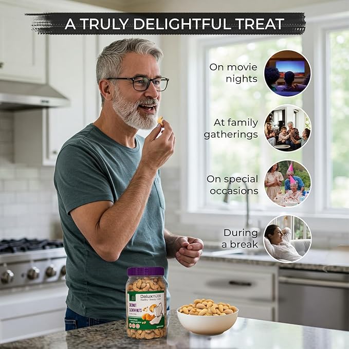 DELUXNUTS Premium Roasted Coconut Cashew Crunch 21oz | Toasted Coconut Cashews Gift, Whole Cashew Nuts Snack Mix, Healthy Gourmet Snack for Adults, High Protein, Gluten-Free, Premium Holiday Gift Idea