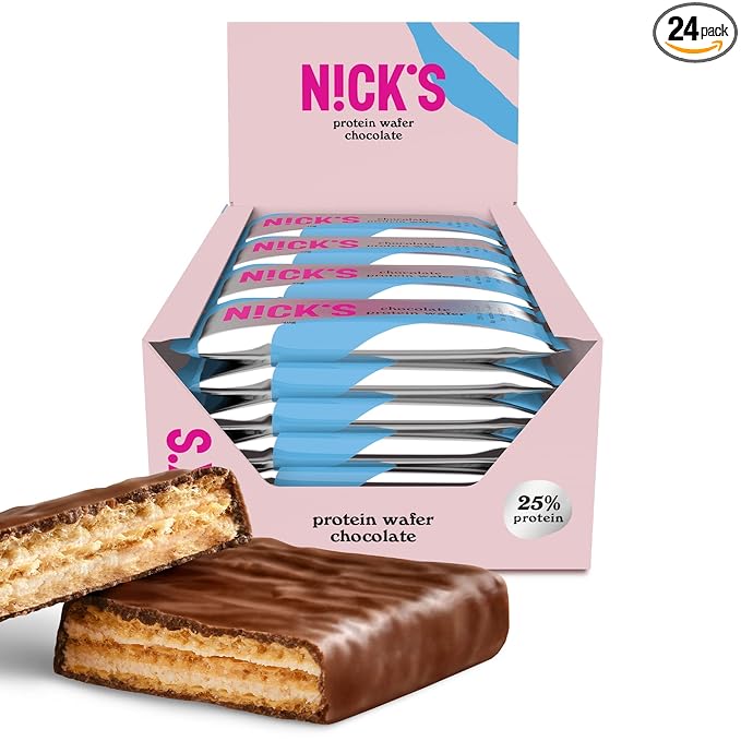 NICKS Protein Wafer Bar | 25% Protein (10g) 198 Calories | Low Carb Chocolate Cookie Bar Snack with No Added Sugar, Gluten Free, Chocolate (24 bars x 40g)