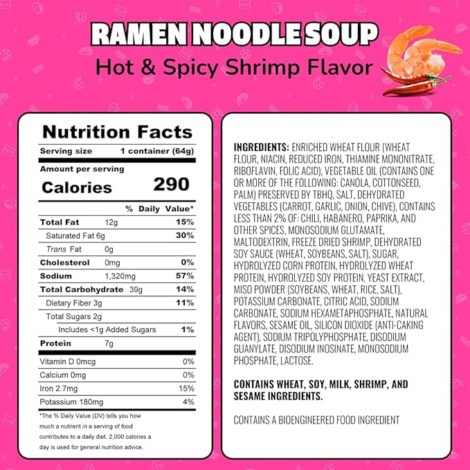 Maruchan Instant Lunch Ramen Noodles, Hot & Spicy Shrimp Flavor – Japanese-Style Instant Noodle Soup, Quick & Easy Meal – 2.25 Oz Cup, Pack of 12