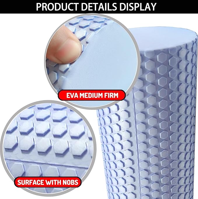 EVA Massage Roller, Recovery Foam Roller, Medium Density Light Blue Trigger Point Massage Roller for Deep Tissue Excercise, Physical Therapy, Muscle Restoration, 12" X 4" Round