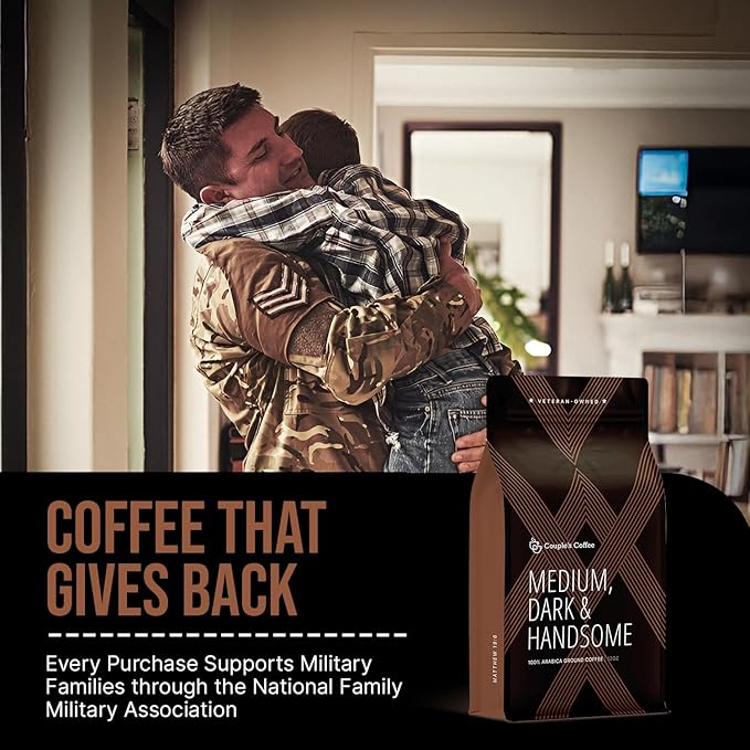 Couple’s Coffee Ground Coffee | Smooth Medium Dark Roast Blend | Gives Back to Military Families | Medium Dark and Handsome | Made with 100% Arabica Beans | 12oz