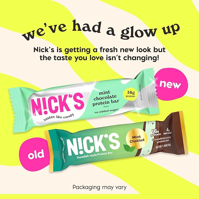 Nick's Protein Bars Mint Chocolate | High Protein | Lowcalories | Low Carb Keto Friendly Snacks No Added Sugar (12 bars x 50g)