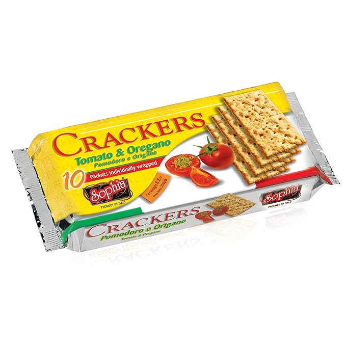 Sophia Cracker Italian Tomato Basil 8.8oz (12-pack) | Tomato Basil Crackers for Cheese Platters & Bruschetta | Vegan Low Calorie Snack Foods | Fancy Wheat Crackers | Healthy Pantry Staple