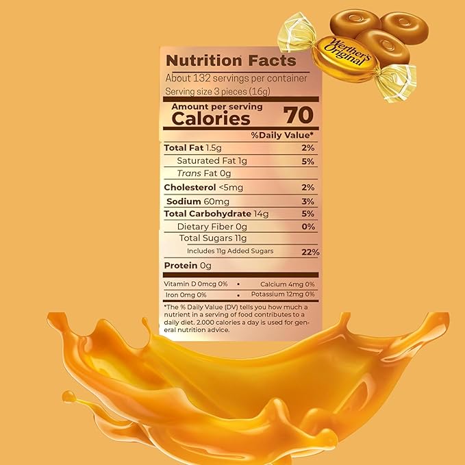 Werther's Original Caramel Butter And French Cream Hard Candies Bulk 4.25 Lbs 360+ Pcs (68 Oz)