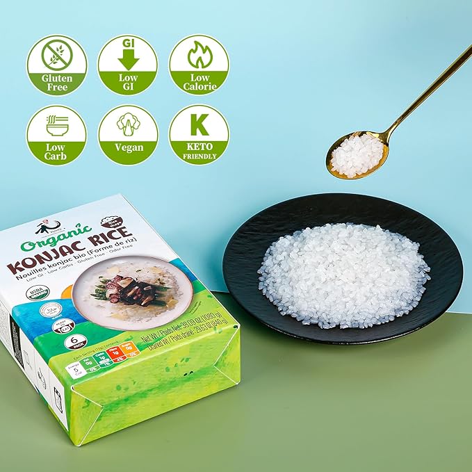 YUHO Organic Konjac Shirataki Rice, Low Carb Pasta 38.09 Oz (1080 g), USDA Organic Healthy Noodle (6 Pack Inside), Keto and Paleo Friendly, Low Calorie, Sugar Free, Vegan, Ready to Eat