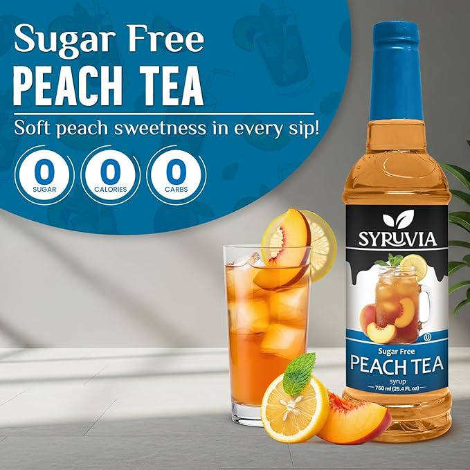 Syruvia Sugar Free Peach Tea Flavored Syrup for Drinks, Cocktails, Lemonades, Iced Teas and Desserts – 25.4 fl oz