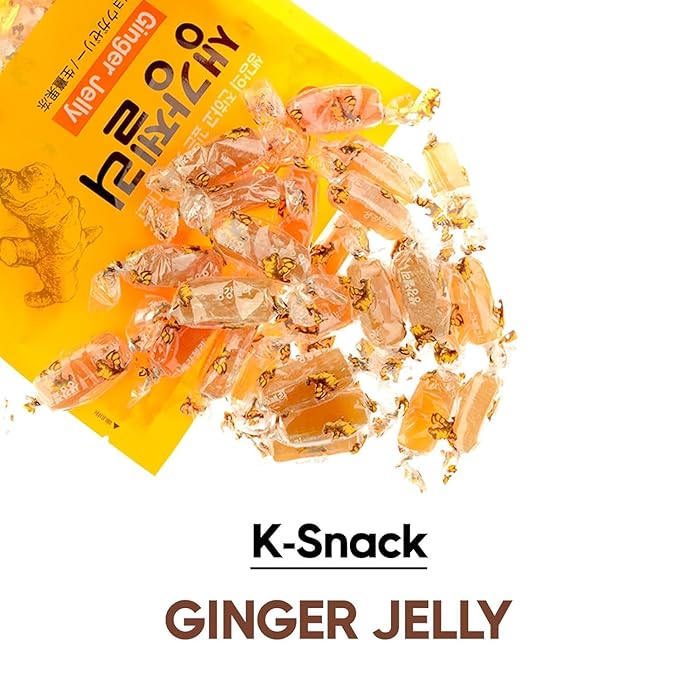 COELO Ginger Jelly 280g (9.87oz) Premium Jelly Korean Snack, Sweet & Spicy Flavor K-Food Soft Chewy Gummy Dessert Party Pack Camping Breaks Picnic Daily Share Size Individually Wrapped 생강 젤리