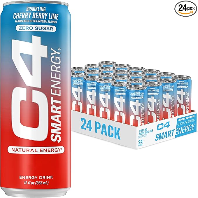 C4 Sugar Free Energy Drink, Cherry Berry Lime | Performance Fuel | Nootropic Brain Booster | 12 Oz - 24 Pack