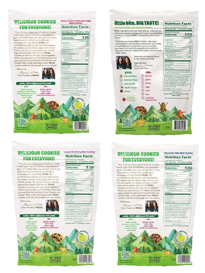 REAL Variety Pack Mini Cookie Poppers – Bite-sized Gluten Free Baked Cookies – Dairy Free, Vegan, Kosher, Paleo – Peanut Butter, Chocolate Chip, Cookies and Creme and Lemon Blueberry