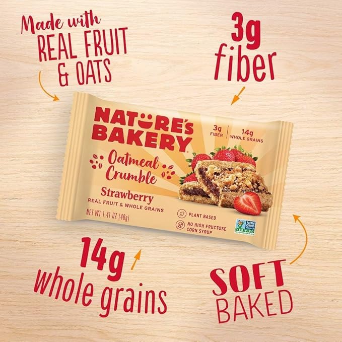 Nature’s Bakery Oatmeal Crumble Bars, Strawberry, Real Fruit, Vegan, Non-GMO, Breakfast bar, 1 Box With 12 Twin Packs (12 Twin Packs) (Pack of 2)