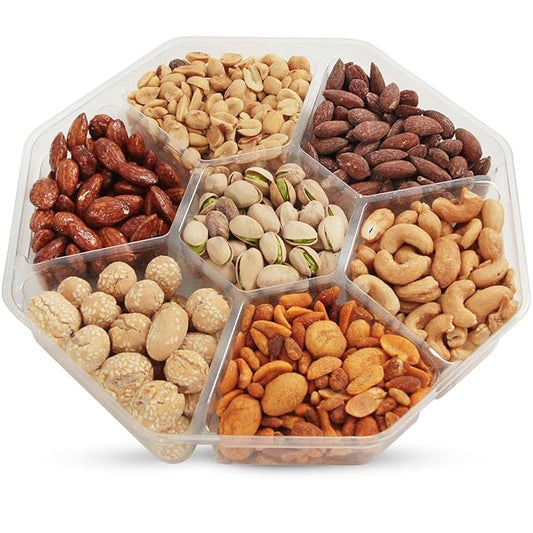 SizGit Nut Gift Baskets, 14oz Mixed Nut Gift Box of 7 Sectional Platter, Ideal Nut Assortment for Holidays, Birthdays, Celebrations, Anniversaries, Corporate Occasions and Everyday Snacking