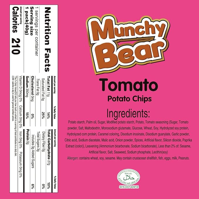 Munchy Bear Baked Savory Crackers – Tomato Flavor 9Packs, Non-Fried Crispy Crackers Halal-Certified Guilt-Free Snack