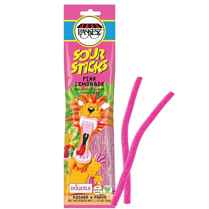 DOUzzle Valentines Day Sweet Treats, Sour Sticks Chewy Candy Straws Pink Lemonade (1.8 OZ - 1 Pack) Goodie Bag Stuffer, Pinata Filler - Kosher Parve
