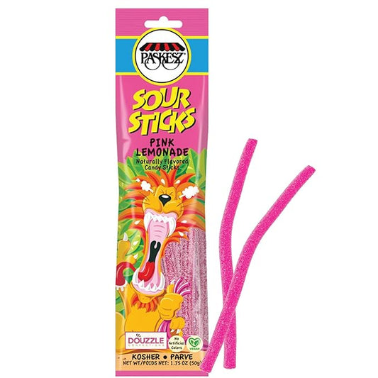 DOUzzle Valentines Day Sweet Treats, Sour Sticks Chewy Candy Straws Pink Lemonade (1.8 OZ - 1 Pack) Goodie Bag Stuffer, Pinata Filler - Kosher Parve